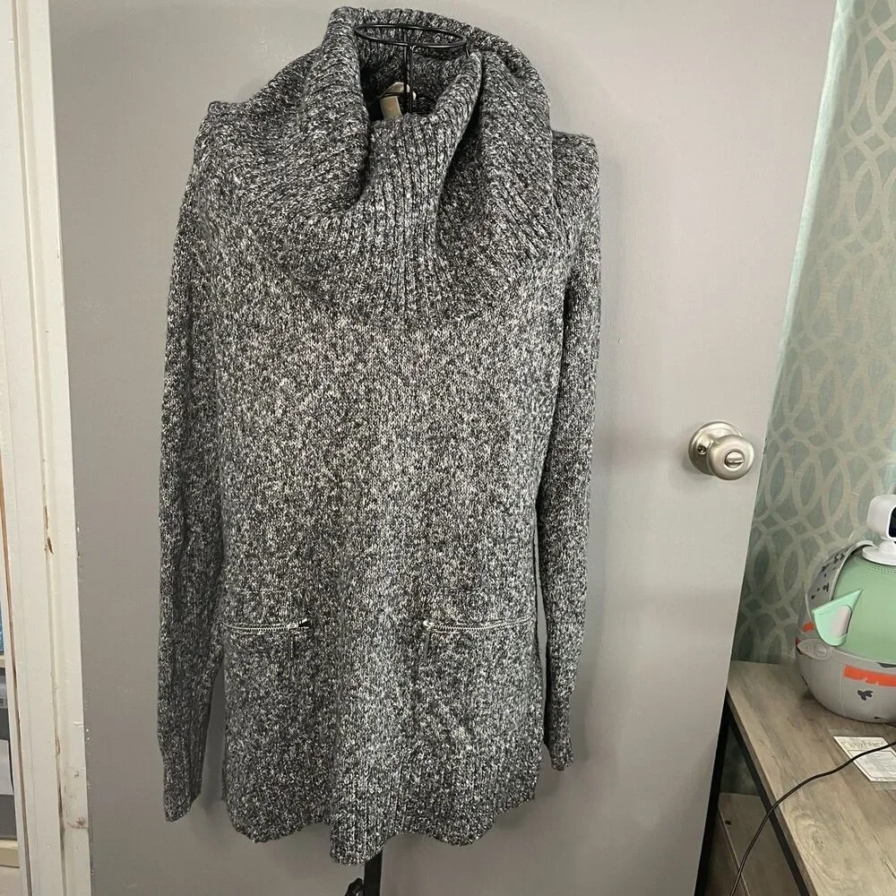 Michael Kors Womens M Marled Cowl Neck Long Sleeve Pullover Sweater Zip Pockets